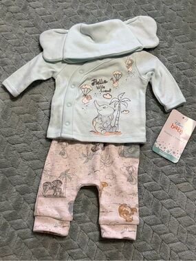 Disney Baby Light Blue Top/Gray Pants. Elephant Three-Piece Set NWT